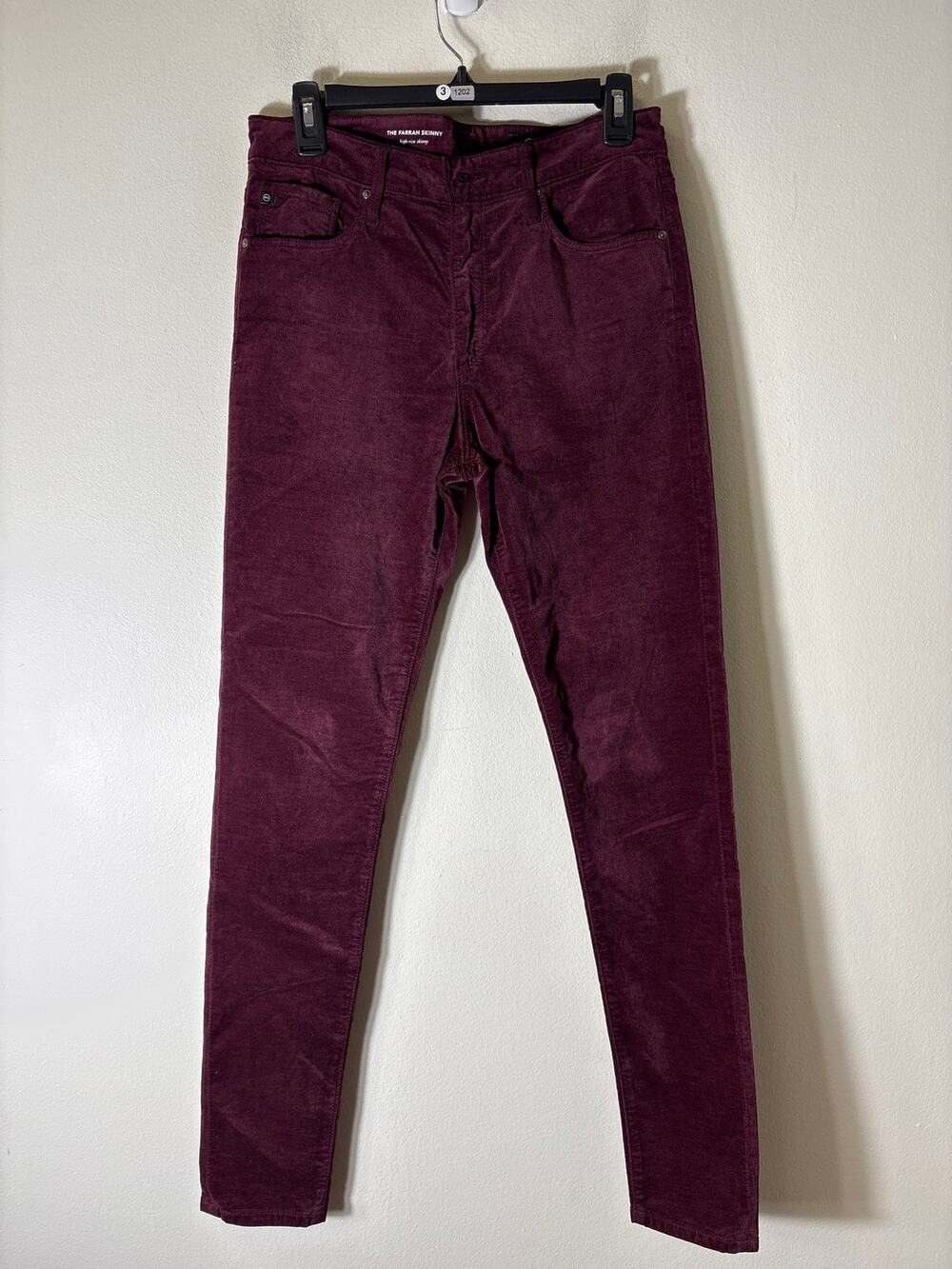 AG Plum The Farrah Skinny High Rise 5 Pocket Velvet Denim Sz 29R